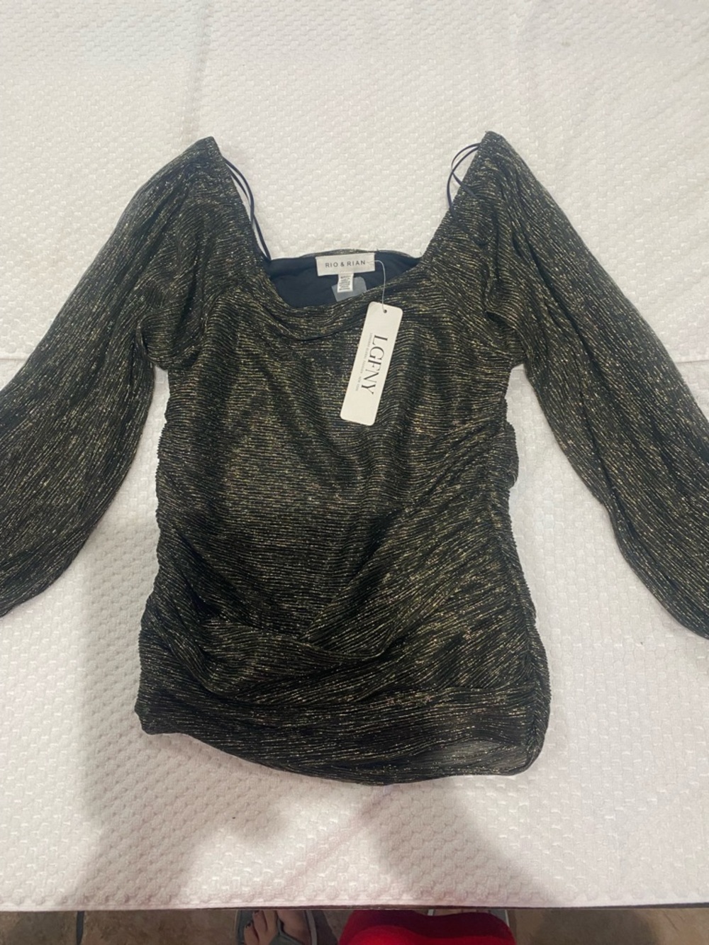 Metallic Black & Gold Scoop-Neck Long Sleeve Top by L'Agence